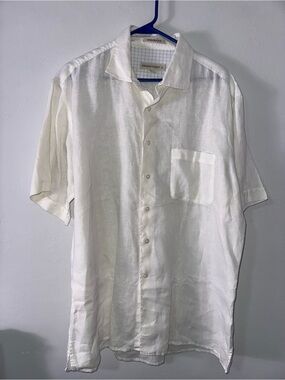 Pronto Uomo White Linen Short-Sleeve Button-Down Shirt